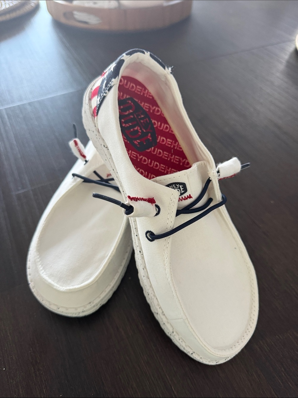 Hey Dude Canvas Slip-Ons in Red, White & Blue Stars and Stripes